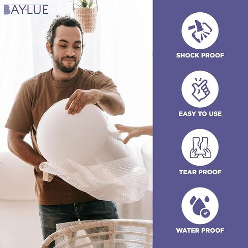 لفافة مبطنة بالهواء الفقاعي لفة كبيرة للتعبئة والنقل والشحن وصناديق التعبئة والتغليف والبريد | 12 بوصة × 175 قدم مثقوبة كل 12 بوصة | فقاعة صغيرة 3/16 in Kuwait