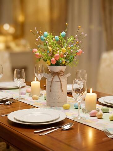 قطع مركزية لعيد الفصح الربيعي للطاولات، ديكور للطاولة مع بيض عيد الفصح والتوت الباستيل، مزهرية معدنية بيضاء عتيقة، قطع مركزية للطاولة الربيعية، 5 قطع ديكورات عيد الفصح داخلية للمكتب المنزلي in Kuwait