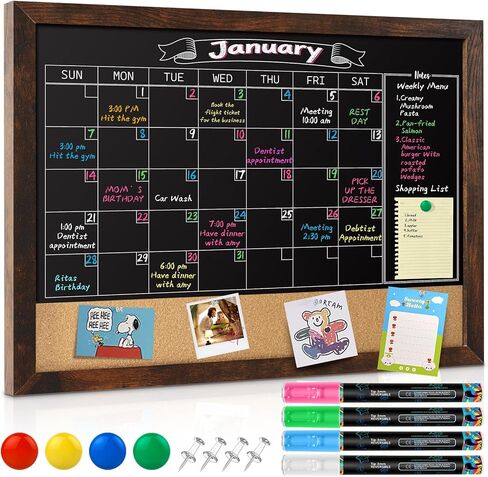 Gotideal Chalkboard Calendar 24" x 18" Chalk Board Calendar for Wall Magnetic Chalkboard Framed,Wall Mounted,Blackboard for Office,Kitchen,School,Home in Kuwait