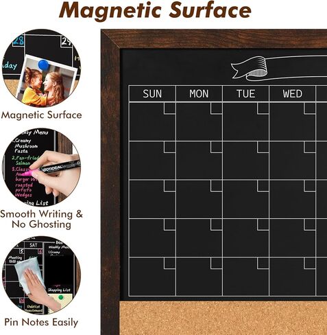Gotideal Chalkboard Calendar 24" x 18" Chalk Board Calendar for Wall Magnetic Chalkboard Framed,Wall Mounted,Blackboard for Office,Kitchen,School,Home in Kuwait
