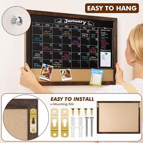 Gotideal Chalkboard Calendar 24" x 18" Chalk Board Calendar for Wall Magnetic Chalkboard Framed,Wall Mounted,Blackboard for Office,Kitchen,School,Home in Kuwait