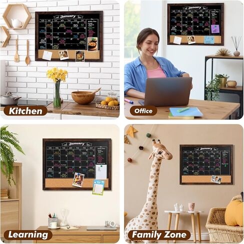 Gotideal Chalkboard Calendar 24" x 18" Chalk Board Calendar for Wall Magnetic Chalkboard Framed,Wall Mounted,Blackboard for Office,Kitchen,School,Home in Kuwait