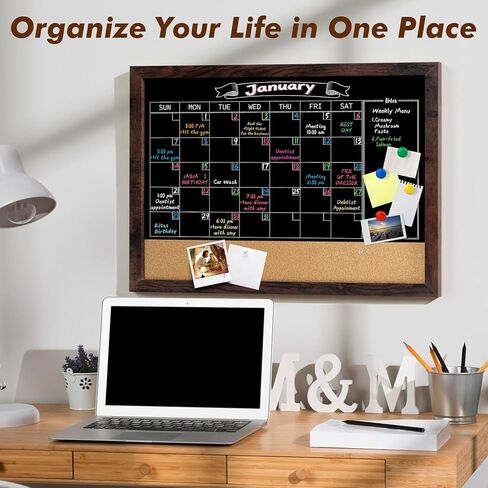 Gotideal Chalkboard Calendar 24" x 18" Chalk Board Calendar for Wall Magnetic Chalkboard Framed,Wall Mounted,Blackboard for Office,Kitchen,School,Home in Kuwait