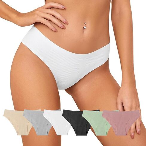 Women Seamless Hipster Underwear 6 PCS,Seamless Breathable Ladies Panties,SolidColor Ribbed Breathable Women's Panties in Saudi Arabia