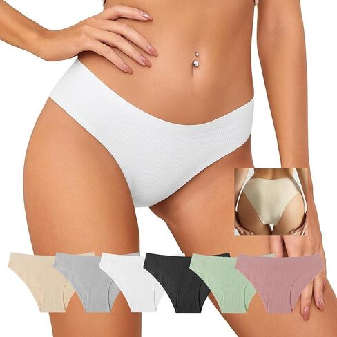 Women Seamless Hipster Underwear 6 PCS,Seamless Breathable Ladies Panties,SolidColor Ribbed Breathable Women's Panties in Saudi Arabia