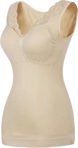 ملابس داخلية للتحكم في البطن مع حمالات صدر مدمجة للنساء من الدانتيل برقبة على شكل حرف V، قمصان قصيرة مضغوطة، كامي in Kuwait