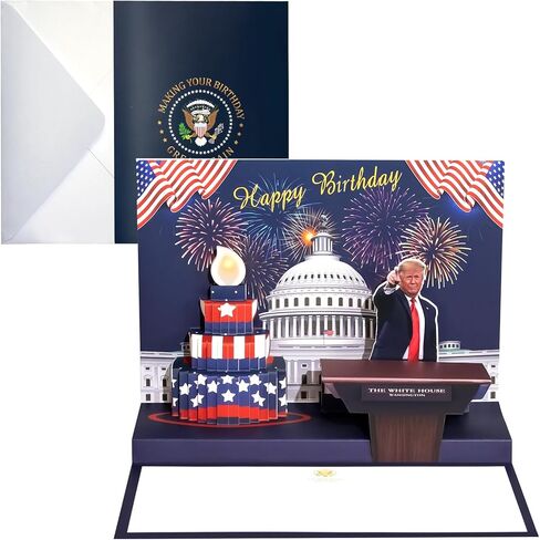 Birthday Card, Talking Donald President Greeting Cards with Real Voice Message & Light for Men and Women, Parents, Couples(Birthday - White House) in Saudi Arabia