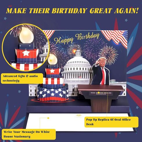 Birthday Card, Talking Donald President Greeting Cards with Real Voice Message & Light for Men and Women, Parents, Couples(Birthday - White House) in Saudi Arabia