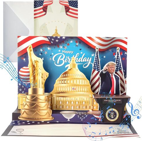 Birthday Card, Talking Donald President Greeting Cards with Real Voice Message & Light for Men and Women, Parents, Couples(Birthday - White House) in Saudi Arabia