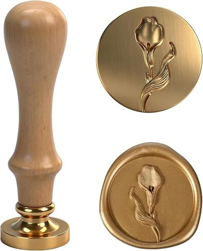 Calla Lily Floral Wax Seal Stamp with Wooden Handle, Brass Wax Seal Stamp for Press and Seal Envelopes, Letter Seal for Wedding Invitation, Cards, Gift, Floral Sealing Stamp in Saudi Arabia