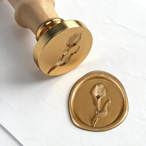Calla Lily Floral Wax Seal Stamp with Wooden Handle, Brass Wax Seal Stamp for Press and Seal Envelopes, Letter Seal for Wedding Invitation, Cards, Gift, Floral Sealing Stamp in Saudi Arabia
