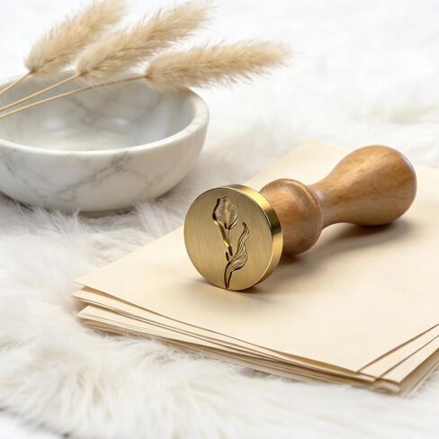 Calla Lily Floral Wax Seal Stamp with Wooden Handle, Brass Wax Seal Stamp for Press and Seal Envelopes, Letter Seal for Wedding Invitation, Cards, Gift, Floral Sealing Stamp in Saudi Arabia