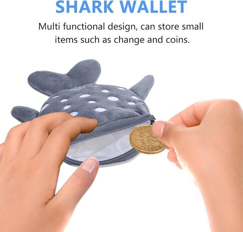 محفظة عملات معدنية وأولاد من HANABASS Shark، محفظة صغيرة لطيفة من القطيفة للعملات المعدنية مع سلسلة مفاتيح، حامل تغيير ناعم باللونين الأزرق والرمادي والمراهقين in Kuwait