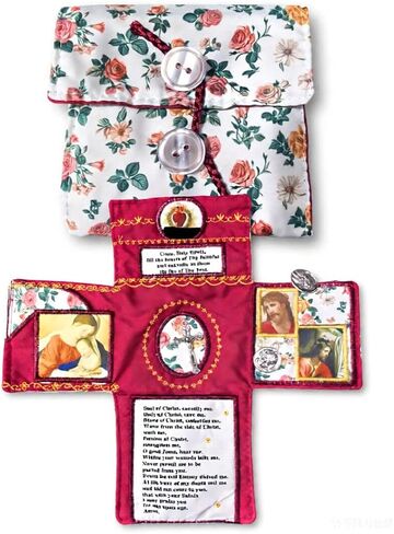 LinaLife Handcrafted Pocket Devotional - Faith Edition Cross-Shaped Fabric Pouch Sewing Pocket Devotional with Cross Saint Images Prayers Folding Pockets Shrine Catholic, Christian Pockets Altar in Saudi Arabia