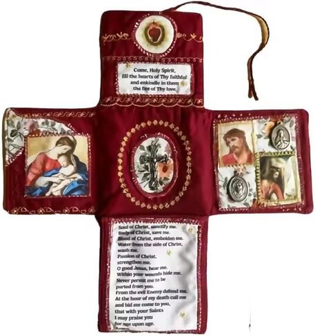 LinaLife Handcrafted Pocket Devotional - Faith Edition Cross-Shaped Fabric Pouch Sewing Pocket Devotional with Cross Saint Images Prayers Folding Pockets Shrine Catholic, Christian Pockets Altar in Saudi Arabia