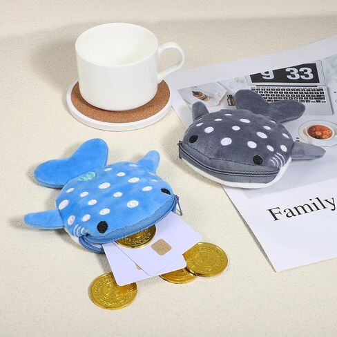 BESTonZON Plush Shark Coin Purse Zipper Wallet for Boys Small Soft Coin Pouch Travel Change Organizer Blue Gray in Saudi Arabia
