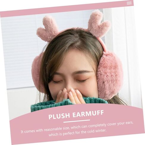 Plush Warm-keeping Deer Antler Earmuffs Winter Ear Warmer Soft Pink Cozy Outdoor Cold Weather Accessory and Boys in Kuwait