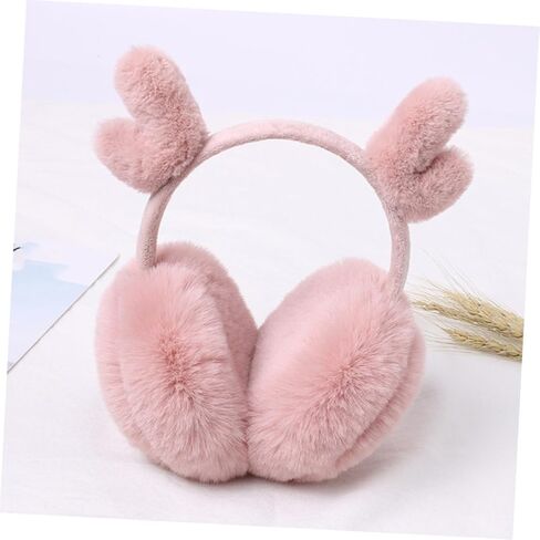 Plush Warm-keeping Deer Antler Earmuffs Winter Ear Warmer Soft Pink Cozy Outdoor Cold Weather Accessory and Boys in Kuwait