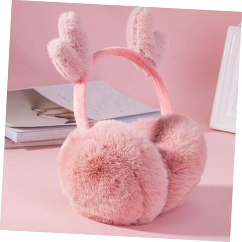 Plush Warm-keeping Deer Antler Earmuffs Winter Ear Warmer Soft Pink Cozy Outdoor Cold Weather Accessory and Boys in Kuwait