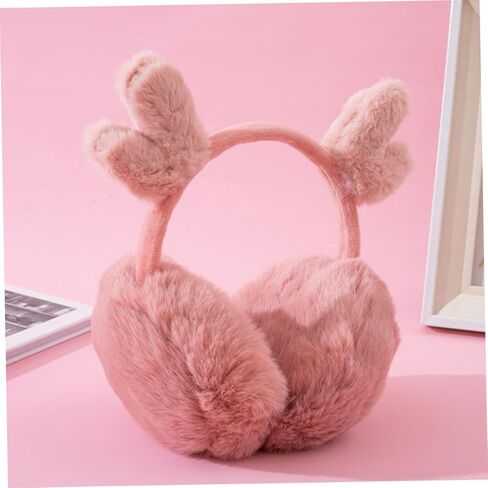 Plush Warm-keeping Deer Antler Earmuffs Winter Ear Warmer Soft Pink Cozy Outdoor Cold Weather Accessory and Boys in Kuwait