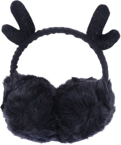 Christmas Plush Antler Earmuffs, Black Flexible Warm Earmuff Winter Headband for Boys and Cold Weather Accessories in Saudi Arabia
