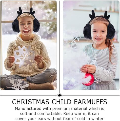 Christmas Plush Antler Earmuffs, Black Flexible Warm Earmuff Winter Headband for Boys and Cold Weather Accessories in Saudi Arabia