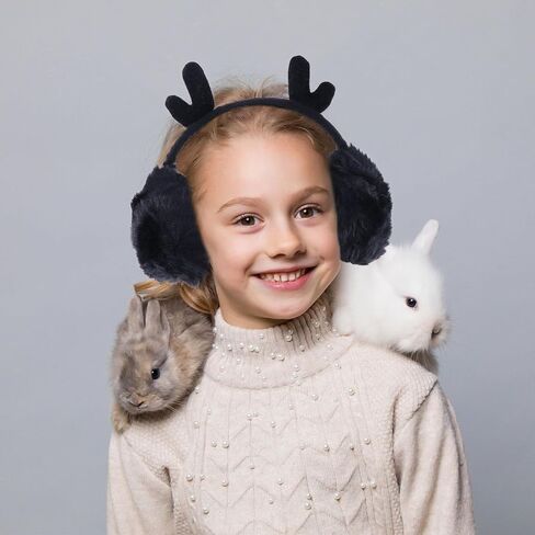 Christmas Plush Antler Earmuffs, Black Flexible Warm Earmuff Winter Headband for Boys and Cold Weather Accessories in Saudi Arabia