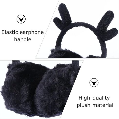 Christmas Plush Antler Earmuffs, Black Flexible Warm Earmuff Winter Headband for Boys and Cold Weather Accessories in Saudi Arabia