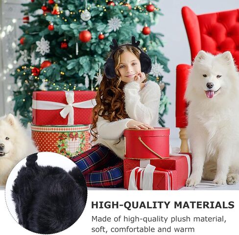 Christmas Plush Antler Earmuffs, Black Flexible Warm Earmuff Winter Headband for Boys and Cold Weather Accessories in Saudi Arabia