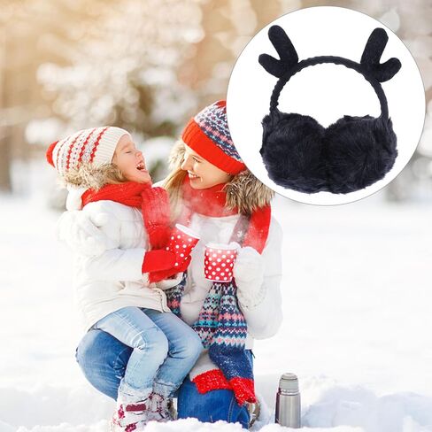 Christmas Plush Antler Earmuffs, Black Flexible Warm Earmuff Winter Headband for Boys and Cold Weather Accessories in Saudi Arabia