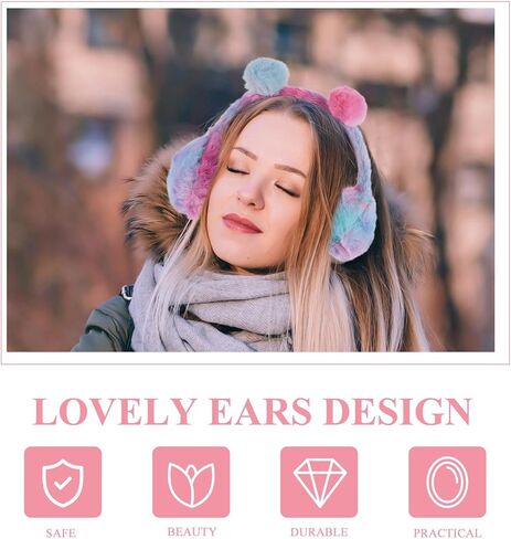 LIFKOME Gradient Color Pom Pom Earmuffs Winter Ear Warmer Soft Plush Protective Ear Muffs for Portable Warm Outdoor Accessory in Saudi Arabia
