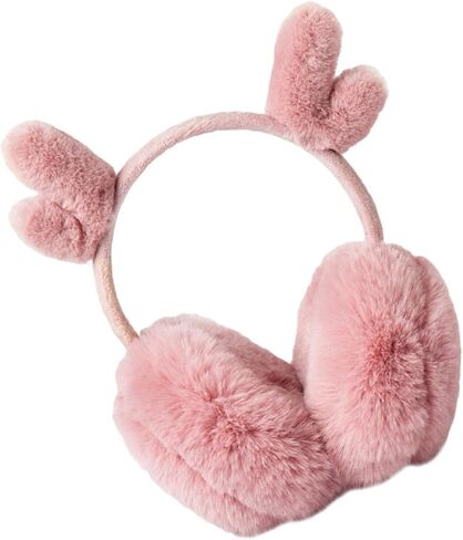 NOLITOY Plush Reindeer Antler Earmuffs Pink Winter Warm-keeping Ear Warmers Soft Outdoor Cold Weather Accessory for Boys in Saudi Arabia