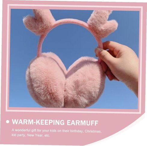 NOLITOY Plush Reindeer Antler Earmuffs Pink Winter Warm-keeping Ear Warmers Soft Outdoor Cold Weather Accessory for Boys in Saudi Arabia