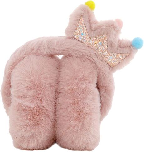 Winter Earmuffs, Faux Rabbit Fur Thickened Outdoor Ear Warmers, Crown Design Ear Protectors for Boys, Soft Pink Random Pom-pom, Cold Weather Accessories Random Color in Saudi Arabia