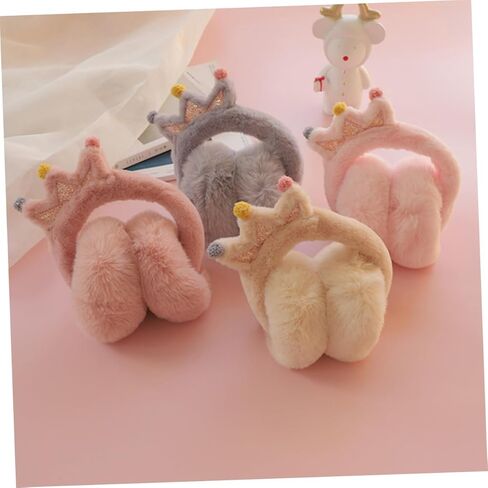 Winter Earmuffs, Faux Rabbit Fur Thickened Outdoor Ear Warmers, Crown Design Ear Protectors for Boys, Soft Pink Random Pom-pom, Cold Weather Accessories Random Color in Saudi Arabia