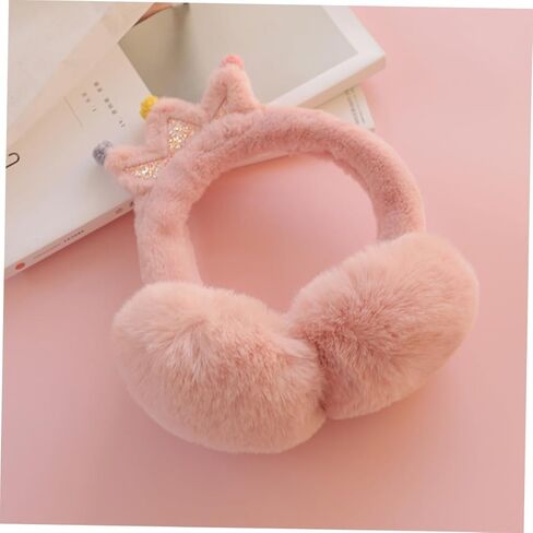 Winter Earmuffs, Faux Rabbit Fur Thickened Outdoor Ear Warmers, Crown Design Ear Protectors for Boys, Soft Pink Random Pom-pom, Cold Weather Accessories Random Color in Saudi Arabia