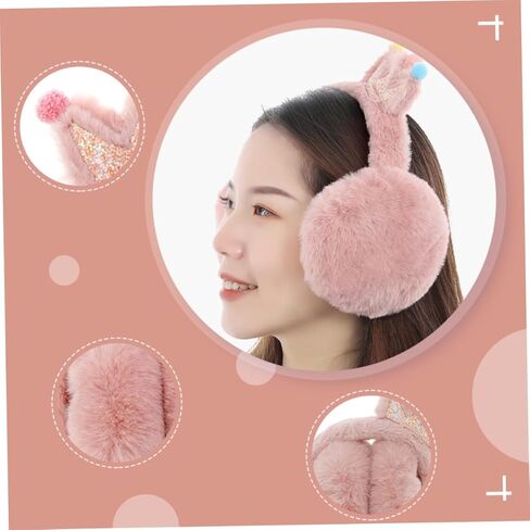 Winter Earmuffs, Faux Rabbit Fur Thickened Outdoor Ear Warmers, Crown Design Ear Protectors for Boys, Soft Pink Random Pom-pom, Cold Weather Accessories Random Color in Saudi Arabia
