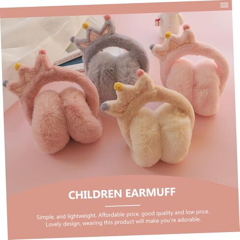 Winter Earmuffs, Faux Rabbit Fur Thickened Outdoor Ear Warmers, Crown Design Ear Protectors for Boys, Soft Pink Random Pom-pom, Cold Weather Accessories Random Color in Saudi Arabia