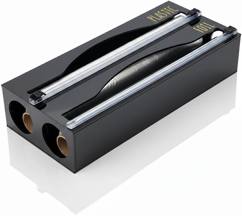 OnDisplay Luxe Acrylic 3-in-1 Plastic Wrap/Wax Paper/Aluminum Foil Dispenser for Drawer or Wall Mountable - Cling Wrap/Parchment Paper/Tin Foil Holder for Kitchen (Black 3-in-1) in Saudi Arabia