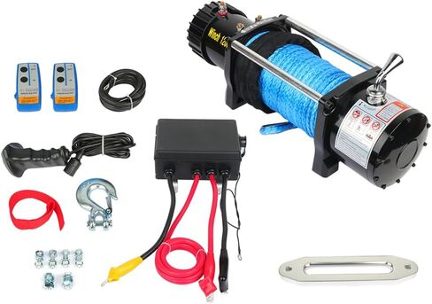 SCITOO 12V Electric Towing Winch 12000lb for ATV/UTV Synthetic Rope IP67 Waterproof Winchs Kits Off Road with wireless/wired Controller, Hawse Fairlead, Mounting Plate in Saudi Arabia