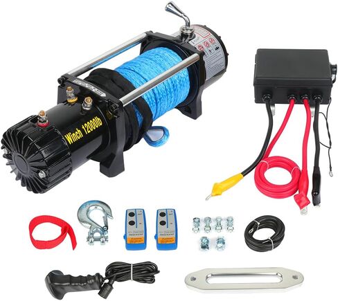 SCITOO 12V Electric Towing Winch 12000lb for ATV/UTV Synthetic Rope IP67 Waterproof Winchs Kits Off Road with wireless/wired Controller, Hawse Fairlead, Mounting Plate in Saudi Arabia