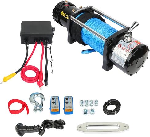 SCITOO 12V Electric Towing Winch 12000lb for ATV/UTV Synthetic Rope IP67 Waterproof Winchs Kits Off Road with wireless/wired Controller, Hawse Fairlead, Mounting Plate in Saudi Arabia