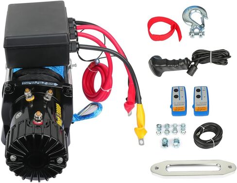 SCITOO 12V Electric Towing Winch 12000lb for ATV/UTV Synthetic Rope IP67 Waterproof Winchs Kits Off Road with wireless/wired Controller, Hawse Fairlead, Mounting Plate in Saudi Arabia