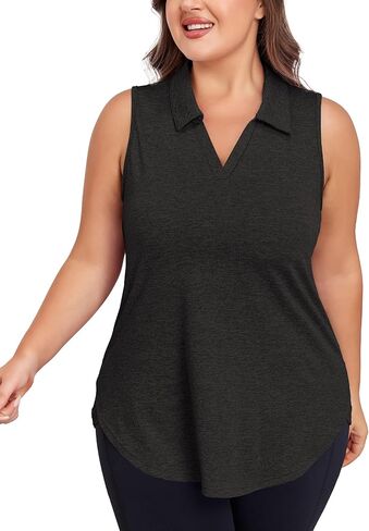 FOREYOND Plus Size Womens Golf Shirt Sleeveless Polo Shirts Collared V Neck Tennis Tank Tops Quick Dry Workout Outfits in Saudi Arabia