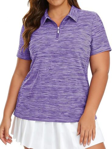 Viracy Womens Golf Polo Shirts Plus Size 1/4 Zip Up Sun Protection Collared Short Sleeve Lightweight Athletic Workout Tops in Saudi Arabia