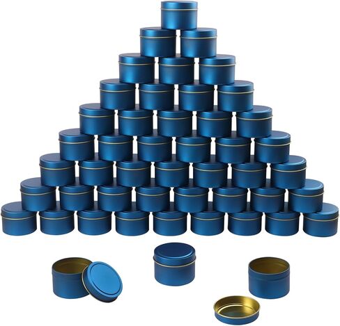 48 Pack Blue Metal Candle Tins with Lids, 4 oz Round Bulk Tin Can for DIY Candle Making and Storage in Saudi Arabia