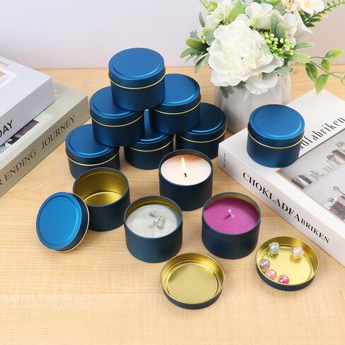 48 Pack Blue Metal Candle Tins with Lids, 4 oz Round Bulk Tin Can for DIY Candle Making and Storage in Saudi Arabia