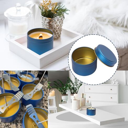 48 Pack Blue Metal Candle Tins with Lids, 4 oz Round Bulk Tin Can for DIY Candle Making and Storage in Saudi Arabia