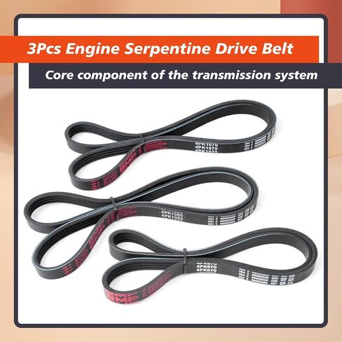 3Pcs Engine Drive Belt Kit Compatible with Toyota Tacoma 3.4L V6 1995-2004 Serpentine Belts Replace 4PK870 4PK1050 4PK1070, K040343 K040413 K040421, 5040345 5040413 5040421 343K4 413K4 421K4 in Saudi Arabia