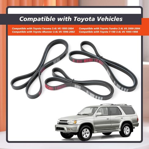 3Pcs Engine Drive Belt Kit Compatible with Toyota Tacoma 3.4L V6 1995-2004 Serpentine Belts Replace 4PK870 4PK1050 4PK1070, K040343 K040413 K040421, 5040345 5040413 5040421 343K4 413K4 421K4 in Saudi Arabia